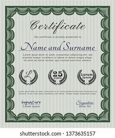 Green Classic Certificate template. With linear background. Retro design. Detailed. 