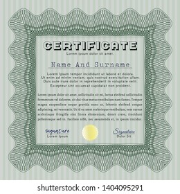 Green Classic Certificate template. With linear background. Vector illustration. Money Pattern design. 