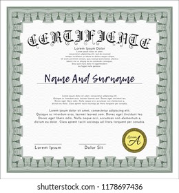 Green Classic Certificate template. Lovely design. Detailed. With linear background. 