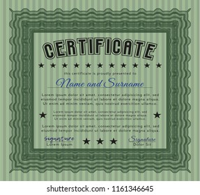 Green Classic Certificate template. Modern design. With great quality guilloche pattern. Detailed. 