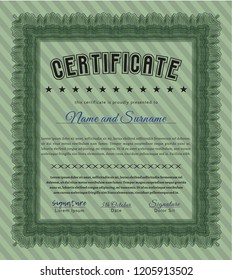 Green Classic Certificate template. Modern design. Detailed. Printer friendly. 