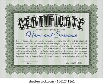Green Classic Certificate template. Modern design. Vector illustration. Printer friendly. 