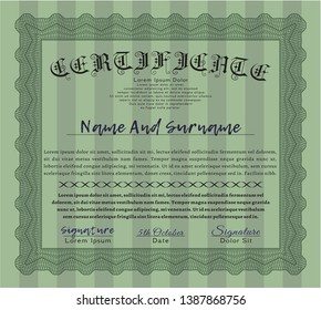 Green Classic Certificate template. Nice design. Detailed. Complex background. 