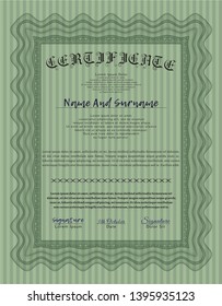 Green Classic Certificate template. Nice design. Easy to print. Vector illustration. 
