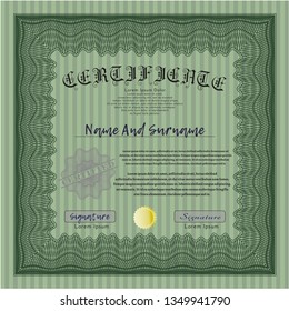 Green Classic Certificate template. Perfect design. Vector illustration. With guilloche pattern and background. 