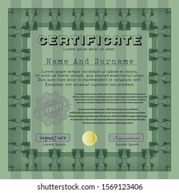 Green Classic Certificate template. Perfect design. Detailed. With complex linear background. 