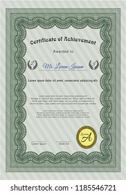 Green Classic Certificate template. Printer friendly. Money Pattern design. Vector illustration. 