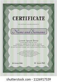 Green Classic Certificate template. With quality background. Money Pattern design. Vector illustration. 