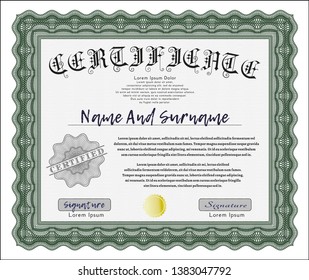 Green Classic Certificate template. With quality background. Vector illustration. Modern design. 
