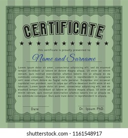 Green Classic Certificate template. Sophisticated design. Detailed. With background. 
