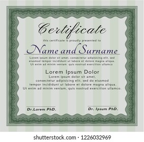 Green Classic Certificate template. Superior design. With guilloche pattern and background. Vector illustration. 