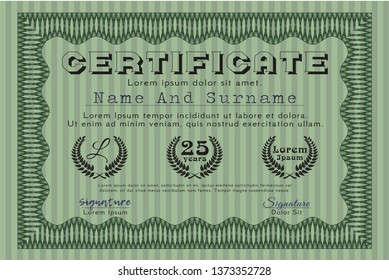 Green Classic Certificate template. Superior design. Easy to print. Customizable, Easy to edit and change colors. 