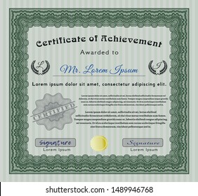 Green Classic Certificate template. Superior design. With great quality guilloche pattern. Vector illustration. 
