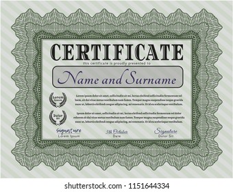 Green Classic Certificate template. Vector illustration. With guilloche pattern. Money Pattern design. 