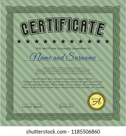 Green Classic Certificate template. Vector illustration. Complex background. Money style design. 