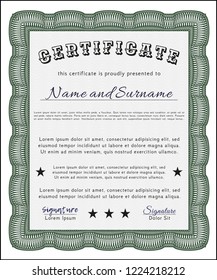 Green Classic Certificate template. Vector illustration. With complex background. Sophisticated design. 