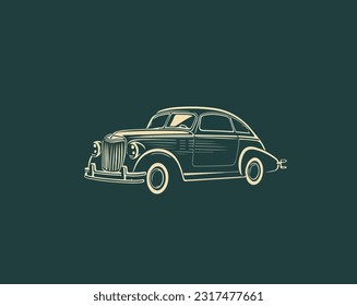 Green classic retro car on an isolated background. Vector illustration