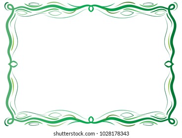 Green classical antique decorative frame with laces on white backgroung. To be used for holidays, celebrations or happy events