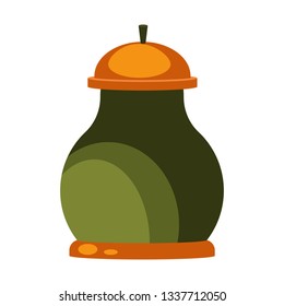 Green clay pot with lid flat icon. Pottery, ceramics, dishware. Containers concept. Vector illustration can be used for topics like kitchenware, kitchen, houseware