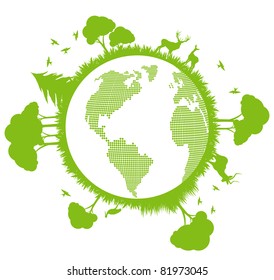 Green and clean ecology earth globe concept vector background with north nature