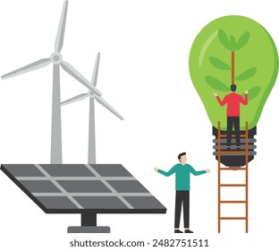 Green Clean Energy Concept, Showcasing a green lifestyle by using the power of green energy, renewable energy replacing fossil energy.design for landing page, UI, apps and more, Vector Illustration.