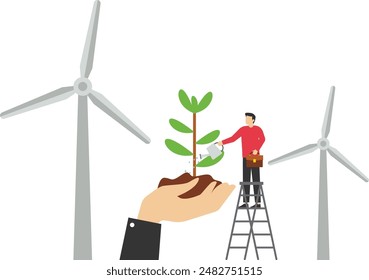 Green Clean Energy Concept, Showcasing a green lifestyle by using the power of green energy, renewable energy replacing fossil energy.design for landing page, UI, apps and more, Vector Illustration.