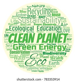 Green clean planet concept. Word cloud collage with ecology environment tags