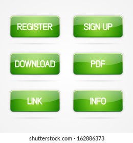 Green clean vector set of buttons with rounded corners