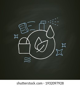 Icono de tiza de limpieza verde. Productos ecológicos. Sin productos químicos. Cero residuos de productos, cuidado del medio ambiente. Concepto de limpieza orgánica.Ilustración vectorial aislada en pizarra