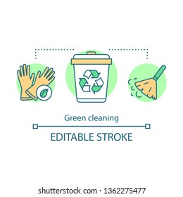 Green cleaning concept icon. Cleaning services idea thin line illustration. Cleanup method. Recycling waste. Environmentally friendly ingredient. Vector isolated outline drawing. Editable stroke