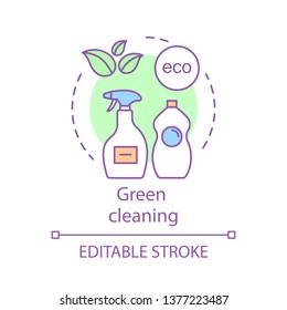 Green cleaning concept icon. Cleaning services idea thin line illustration. Cleanup method. House, office cleanup. Environmentally friendly ingredient. Vector isolated outline drawing. Editable stroke