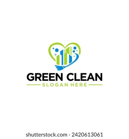 Green Cleaning Logo With Apartment residential commercial real estate cleaning Wash logo design