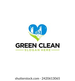 Green Cleaning Logo With Apartment residential commercial real estate cleaning Wash logo design