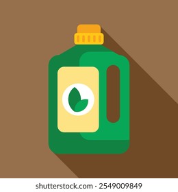 Botella verde del producto de la limpieza con la sombra del bastidor del logotipo de la hoja, promoviendo soluciones respetuosas del medio ambiente de la limpieza del hogar y del negocio