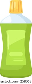 Green cleaning product housed in a transparent plastic bottle featuring a bright yellow cap, ideal for washing dishes and maintaining cleanliness in kitchenware