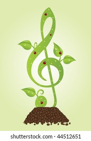 green clef with leaves and ladybugs