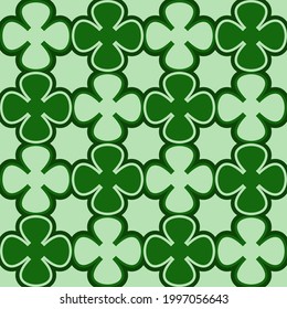 Green clevers pattern. Vector seamless clover four petals wallpaper.