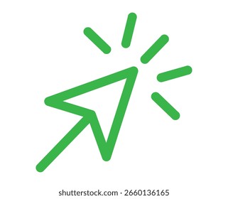 Clipart de iconos de cursor de Hacer clic verde: gráfico de flecha de computadora mínimo con efecto Hacer clic, ilustrador de Vector.