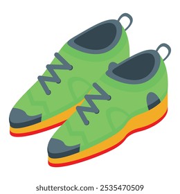 Green climbing shoes with red and yellow soles, perfect for any rock climbing enthusiast