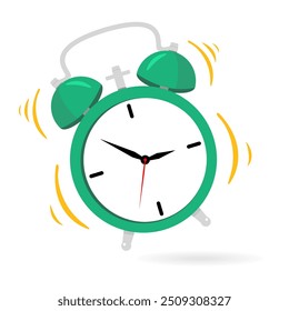 green Clip art Cartoon alarm clock icon isolated on white background. Vector illustration
