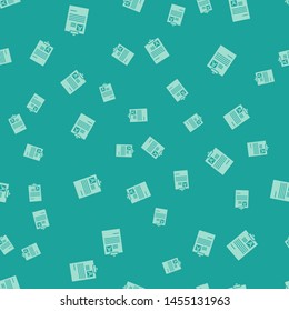 Green Clipboard with resume icon isolated seamless pattern on green background. CV application. Curriculum vitae, job application form with profile photo.   Vector Illustration