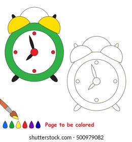 Green clock to be colored, the coloring book to educate preschool kids with easy kid educational gaming and primary education of simple game level of difficulty.