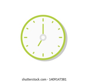 Green clock icon in flat style. Vector design element