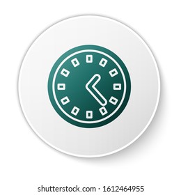 Green Clock icon isolated on white background. Time symbol. White circle button. Vector Illustration