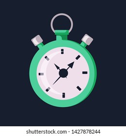 Green clock stopwatch icon vector isolated on dark background. Element sports equipment flat Vector illustration.