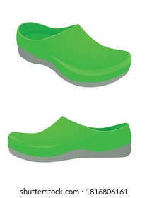 Green clogs shoes. vector illustration
