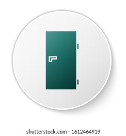 Green Closed door icon isolated on white background. White circle button. Vector Illustration