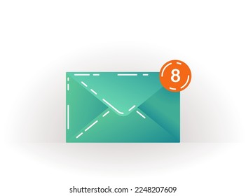 Green closed envelope icon on a white background with notifications. Icon of unread messages. Email notification. Email sign with lines. Vector bright message icon for web, computer and mobile app.