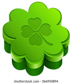 Green closed gift box shape of quatrefoil leaf clover. Isolated illustration