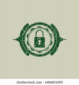 Green closed lock icon inside distressed rubber texture